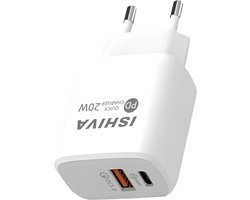 ISHIVA USB C Adapter Oplader USB stekker – 20W Snellader – Oplader – Wit