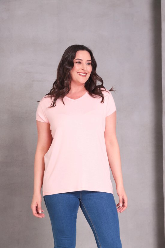 T-shirt Basic à manches courtes et col en V pour femme, taille 4XL, rose poudré