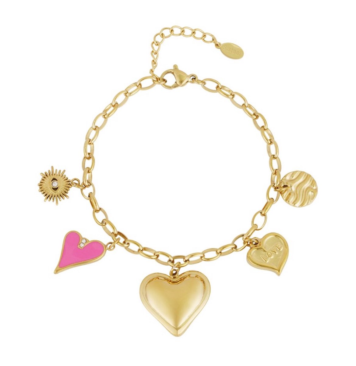 Armband - Love charm - Waterproof - Roze, goudkleurig - 16 + 3 Centimeter, verstelbaar - Damesdingetjes