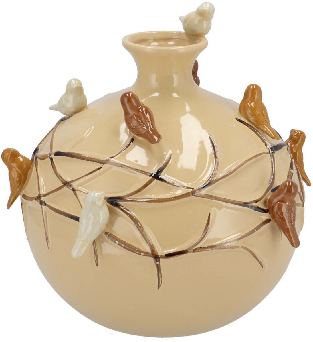 DK design Vaas Spring birds - zandkleurig - keramiek - D23 x H23 cm - bloemenvaas Licht beige