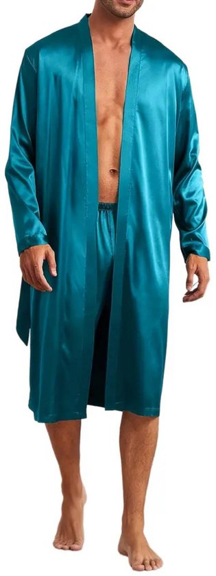 Badjas en satin Bovista pour homme - Kimono - Robe de chambre - Satin - Robe de chambre - Pyjama - Turquoise - Taille XL