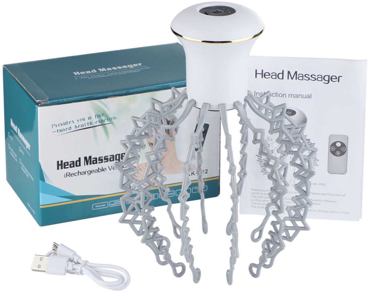 JustValue Elektrische Hoofdmassager - 12 Massagekoppen - Scalp Massager met Trilling - Draadloos en Draagbaar - Geschikt voor Dagelijks Gebruik
