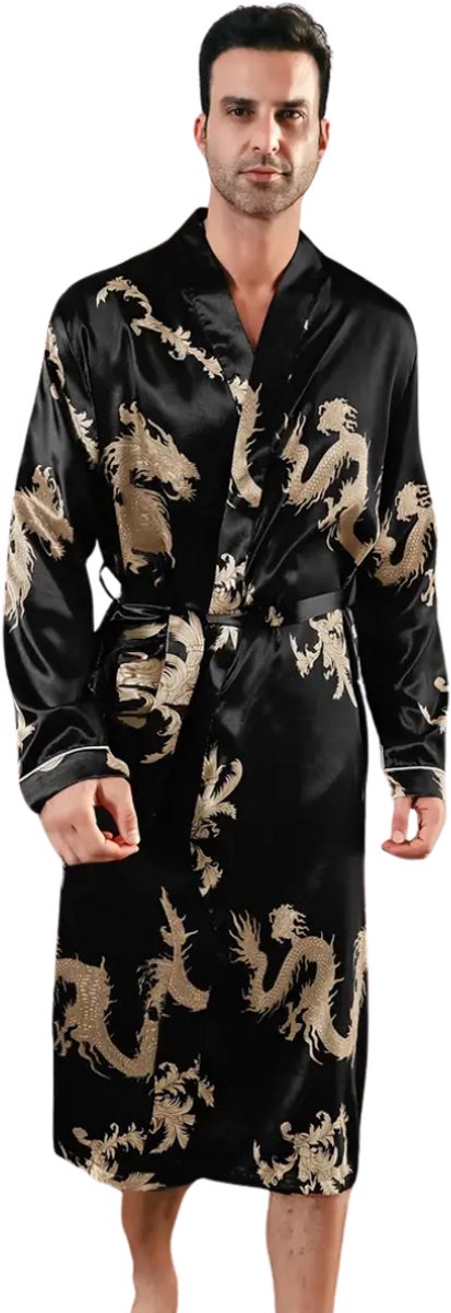 Bresdk Ochtendjas Heren Satijn Kimono Robe Lang Lichte Badjas voor Mannen, 3XL