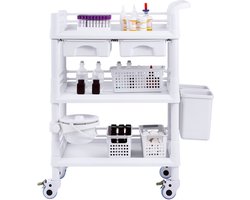 Laboratoriumwagen, met 3 Niveaus, Multifunctionele Wagen met 3 Laden en 4 Stille Wielen, Mobiele Medische Wagen met Pp-Materiaal, Rollende Wagen met 3 Bakken voor Laboratorium, Kliniek, Ziekenhuis, Salon, Wit