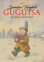 Een jongen met een grijze muts en bruine jas, vasthoudend een bosje paarse bloemen, in een winterse omgeving.