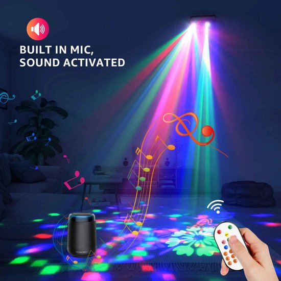Discobal, U`King Disco Licht LED Feestverlichting Muziekgestuurd Disco DJ Partylicht 360° Roterende Bal Verlichting 3W RGB Podiumverlichting met