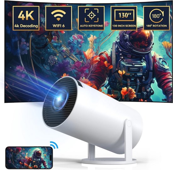 Miniprojector met WiFi en Bluetooth, 270 ° Draaibare Draagbare 1080P