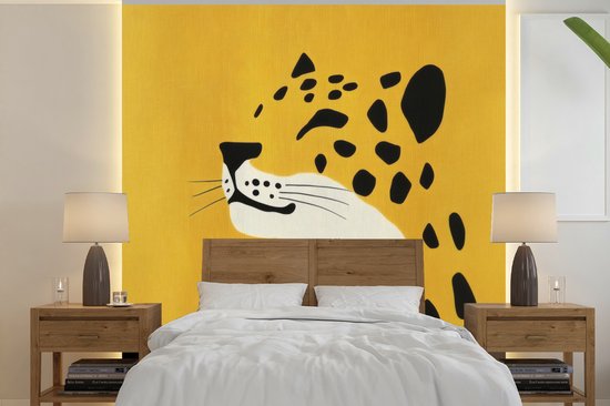Behang - Fotobehang Cheetah - Illustratie - Geel - Breedte 280 cm x hoogte 280 cm