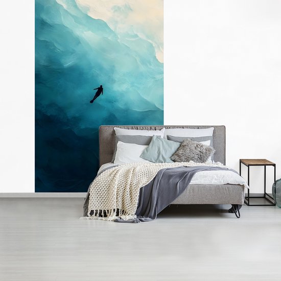 Behang - Fotobehang Zee - Silhouet - Abstract - Blauw - Breedte 145 cm x hoogte 220 cm