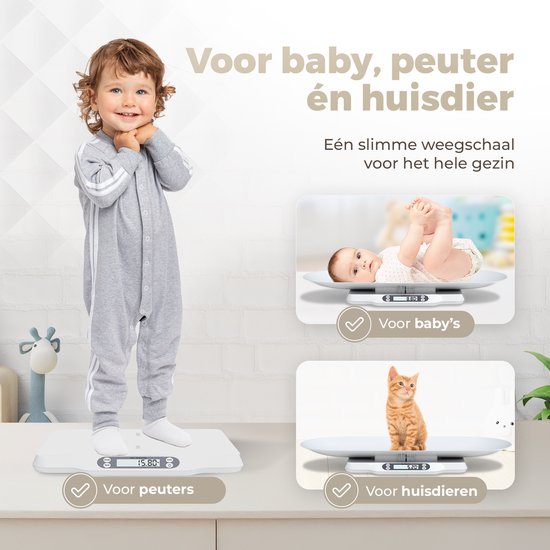 Gatson Babyweegschaal - Met App - Tot 30kg - Inclusief Meetlint - Dierenweegschaal - Weegschaal baby - Babyshower