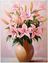 Poster 90x120 cm - Vaas - Bloemen - Roze - Posters - Kamer decoratie - Wanddecoratie woonkamer - Muurdecoratie slaapkamer