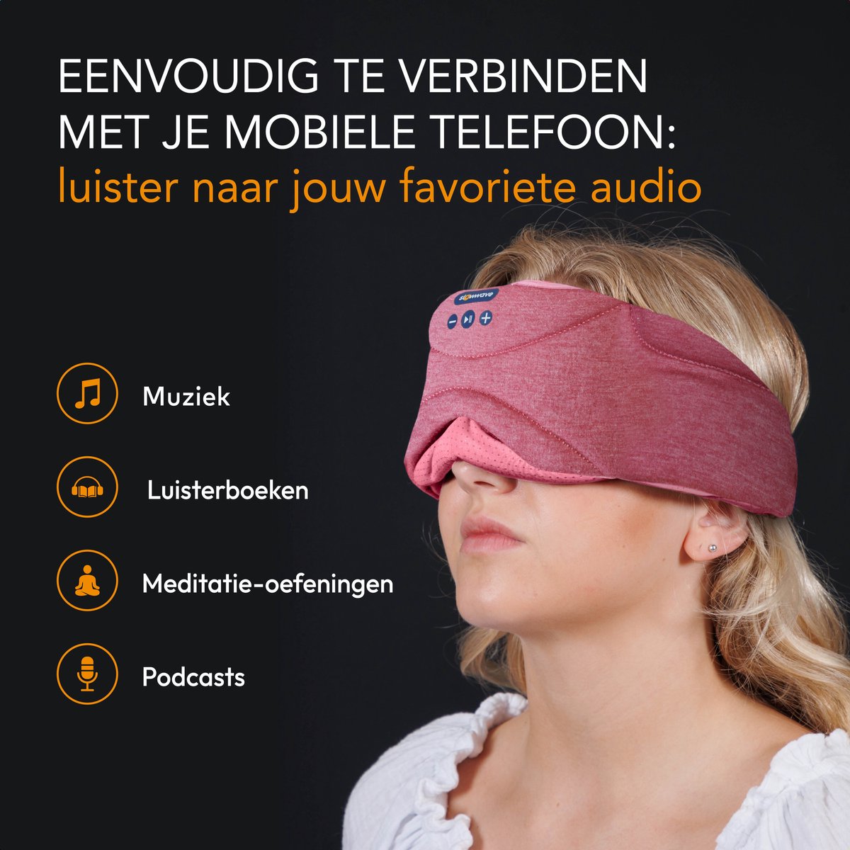 Slowwave Serenity Mask - New generation bluetooth slaapmasker - inclusief White, Pink en Brown Noise - Inclusief Binaural Beats - Met handige timer (onbezorgd in slaap vallen) - Ervaar het beste audio masker - Kleur: roze — afbeelding 9