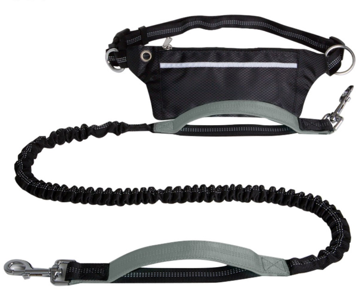 Looplijn Hond met Heupriem voor Hardlopen - Elastische HandHandsfree Hondenriem met Heupriem - Elastische Looplijn voor Hardlopen & Joggen - 120/150cm - Zwart