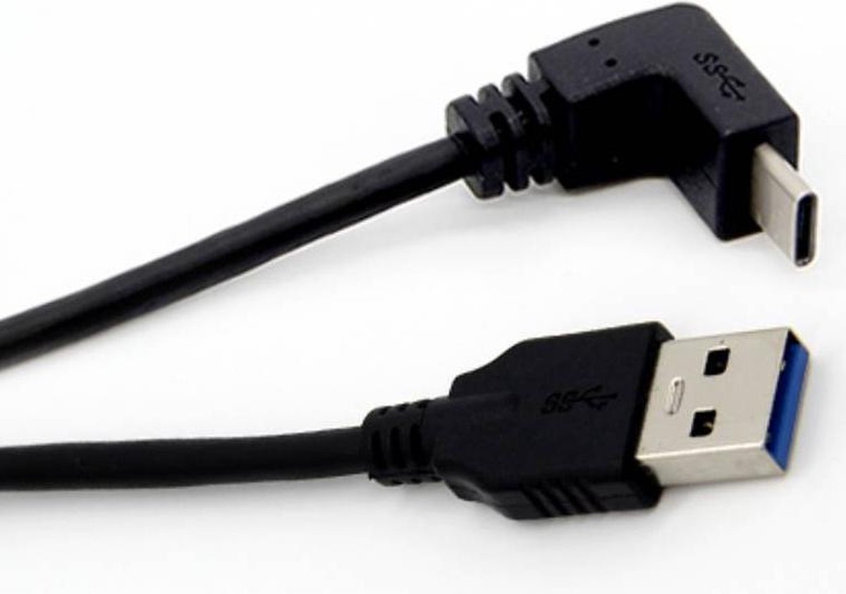 USB-C haaks (boven/beneden) naar USB-A kabel - USB3.0 - tot 0,9A / zwart -  1 meter | bol.com