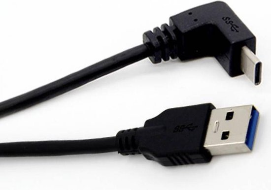 Câble Coretek USB-C coudé (haut / bas) vers USB-A - USB3.0 - jusqu