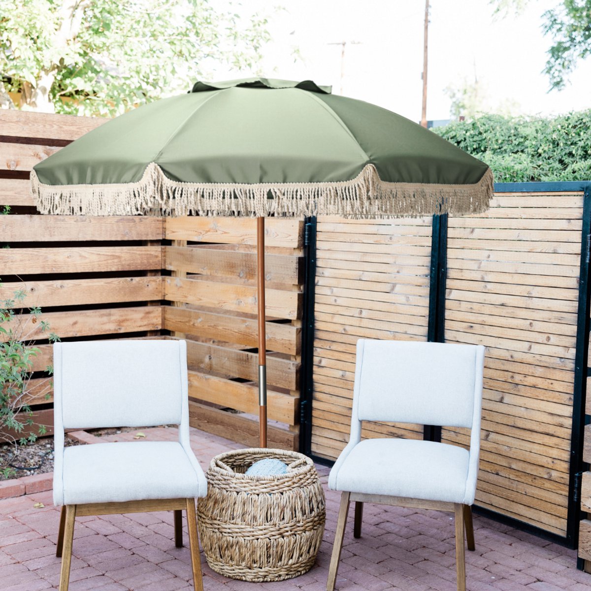 HIXA Parasol - Houten paal - Stokparasol - Groen - 180CM - Strandparasol - Tuin Accessoires - Balkon parasol - Bohemian - Ibiza - Stokdiameter 3cm - CHARLIE thumbnail 6