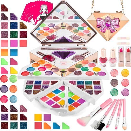 Foto: Make up meisje kinder make up tas make up koffer meisjes 77pcs kinder speeldoos makeup tas met licht en muziek veiligheid kinderen make up sets voor meisjes veilig echt wasbaar rollenspel kids make up kit meisjes speelgoed met makeup tas