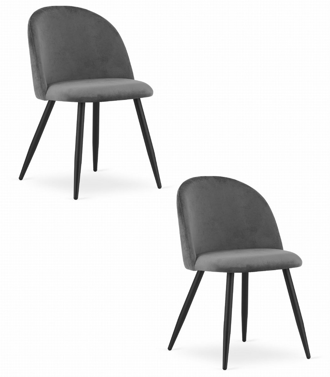 LEOBERT Set van 2 Stoelen BELLO - Donkergrijs Velvet, Zwarte Metalen Poten, Modern Design en Uitstekend Zitcomfort voor Woonkamer, Slaapkamer, Eetkamer of Kantoor, Max. 120 kg
