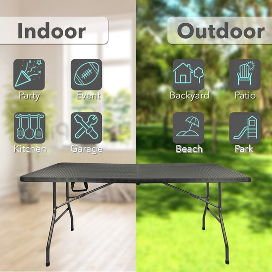 MaxxGarden Vouwtafel - inklapbare picknickset - inklapbare tafel- Plooitafel - 2 zitbanken - Rotan look - zwart van MaxxGarden — afbeelding 5