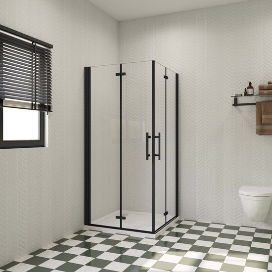 Douchecabine douchewand in kunststof, wit, 70 x 70 cm, H 185 cm, 2 zijden, hoekinstap met 2 vouwdeuren