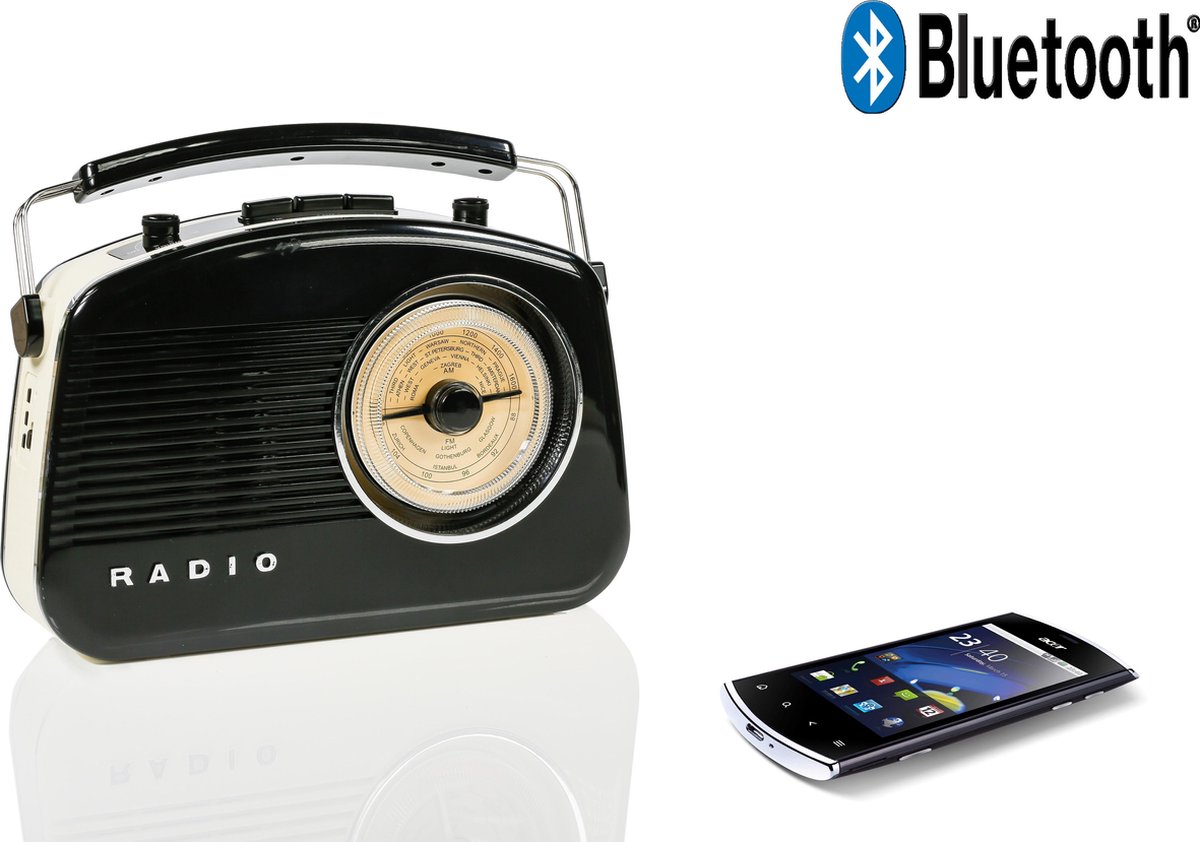 König - Retroradio met Draadloze Bluetooth - Zwart | bol.com