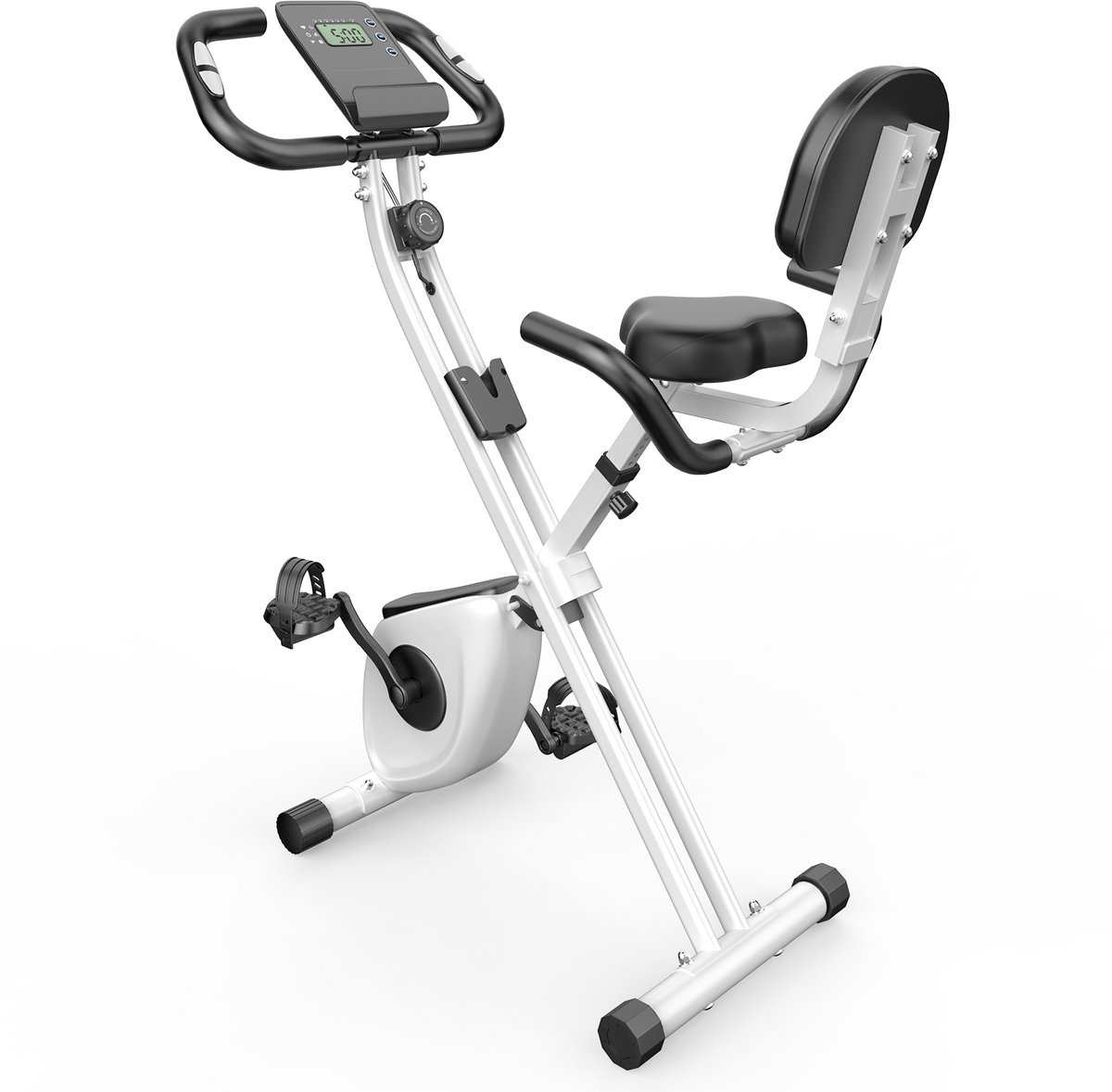 Opvouwbare hometrainer - X-bike met 8 niveaus van magnetische weerstand - vliegwiel 2,5KG - multifunctioneel LCD-scherm - verstelbare zitting - tablethouder - zwart-wit