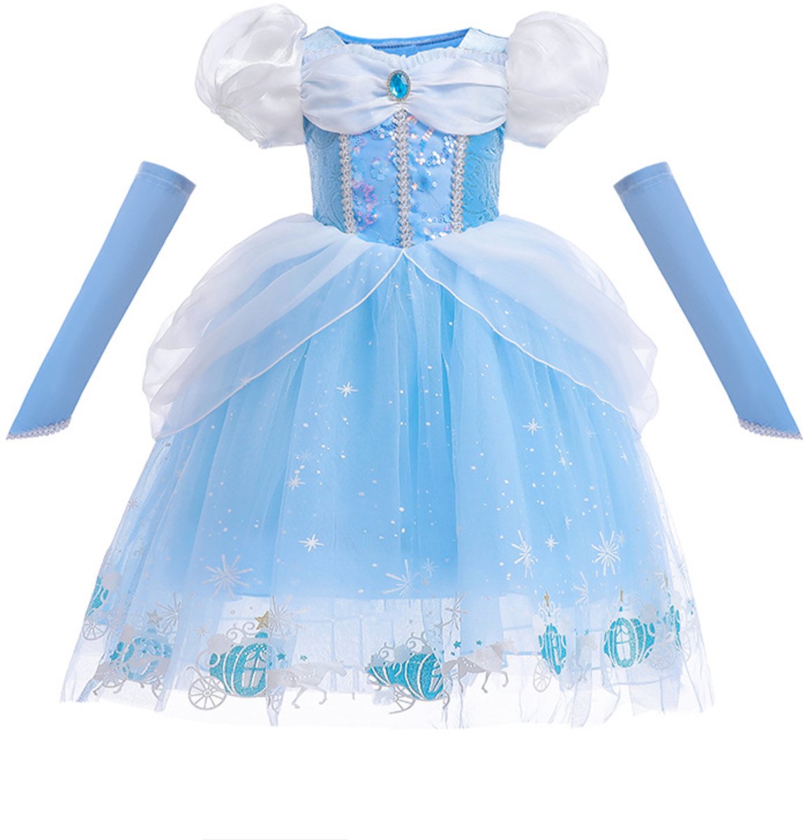 Joya Kids® Licht Blauwe Verkleedjurk Meisjes | Prinsessenjurk Lichtblauw met Accessoires | Kroon, Staf, Handschoenen & Sieraden | Carnaval & Verjaardag | — afbeelding 7