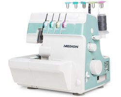 MEDION overlock naaimachine SO90 (elektrisch, 90 watt, LED-lampje, one-pass snijden, uitgebreide accessoires, MD19169) turquoise