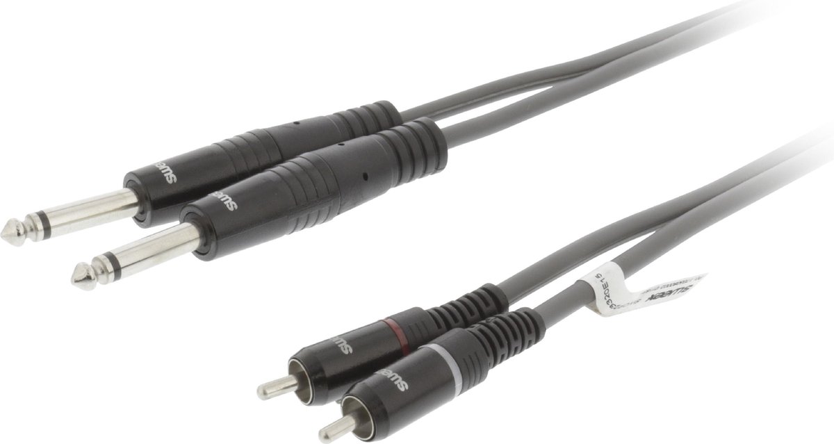 Sweex SWOP23320E50 Stereo Audiokabel 2x 6.35 Mm Male - 2x Rca Male 5.0 M Donkergrijs