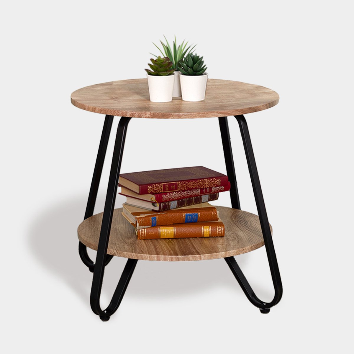 MEUBLES COSY Bijzettafel- Kleine Koffietafel-ronde-Salontafels- Eik- 46x46x45cm-Massief Hout