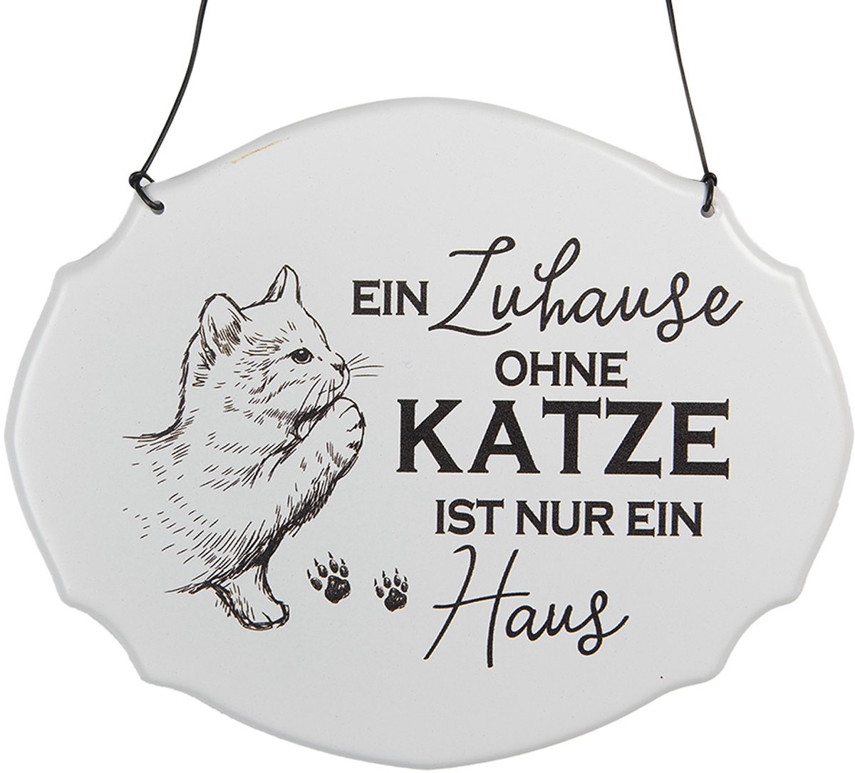 Clayre & Eef Tekstbord 18x15 cm Wit Metaal Kat
