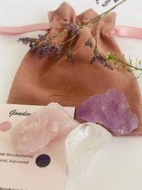 La Rosa Princesa Gouden Driehoek Edelstenen Amethist, Bergkristal Rozekwarts - Drie Eenheid