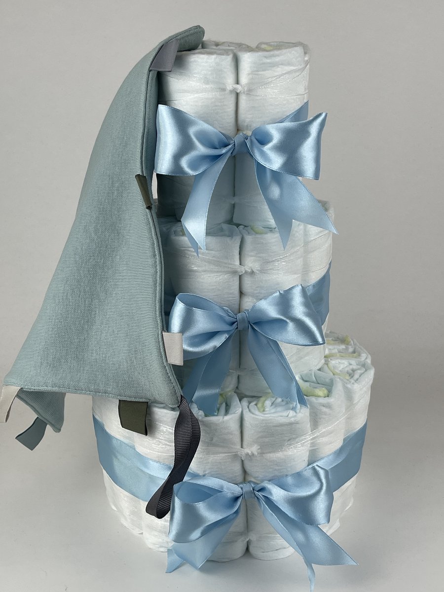 Chouette-Chouette | Luiertaart Jongen | Kraamcadeau | Geboorte | Babyshower | Knuffeldoek Labels Stone groen - Blauw