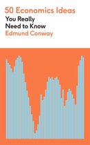 50 Economische Ideeën die je echt moet kennen, Edmund Conway. Met een grafiek van stijgende en dalende staafdiagrammen.
