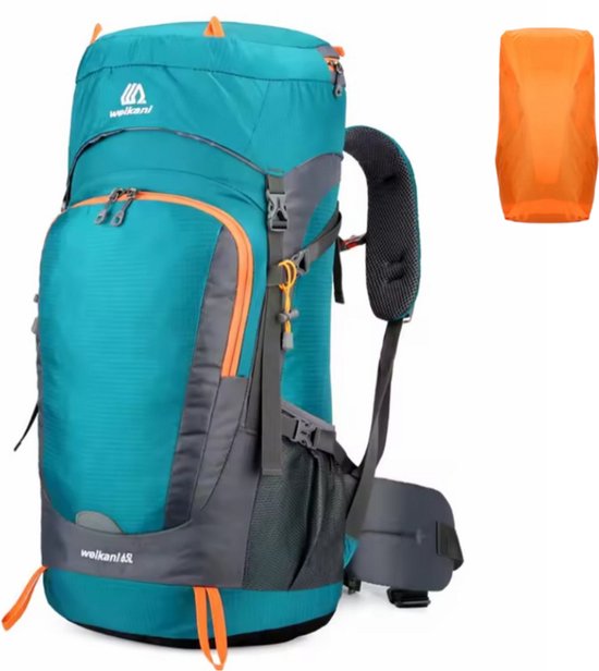 CarryQuest® - 65L - Backpacks - Backpack - Rugzak - Outdoor - Klimmen - Wandelen - Trekking - Lichtblauw - Waterbestendig - Duurzaam - Regenhoes - Drinksysteem - Comfort - Ventilatie - Verstelbaar - Mesh - Nylon - 65 Liter - Backpack Organizer