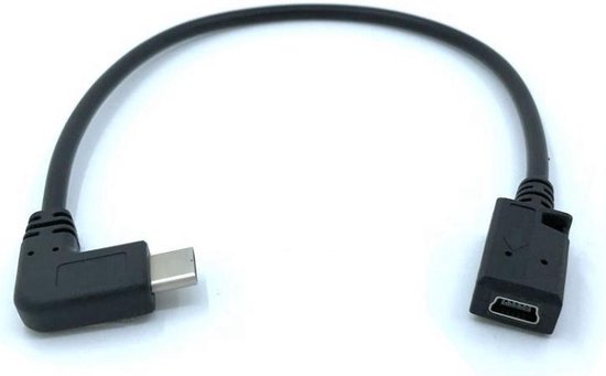 Dank je Kolibrie Woestijn USB-C (m) haaks naar USB Mini B (v) adapter - USB2.0 - tot 1A / zwart -  0,25 meter | bol.com