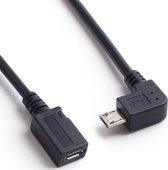 Coretek USB Micro B haaks naar USB Micro B verlengkabel - USB2.0 - tot 1A / zwart - 0,25 meter