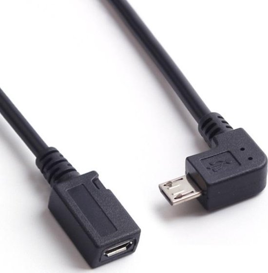 Lach bijl Station USB Micro B haaks naar USB Micro B verlengkabel - USB2.0 - tot 1A / zwart -  0,25 meter | bol.com