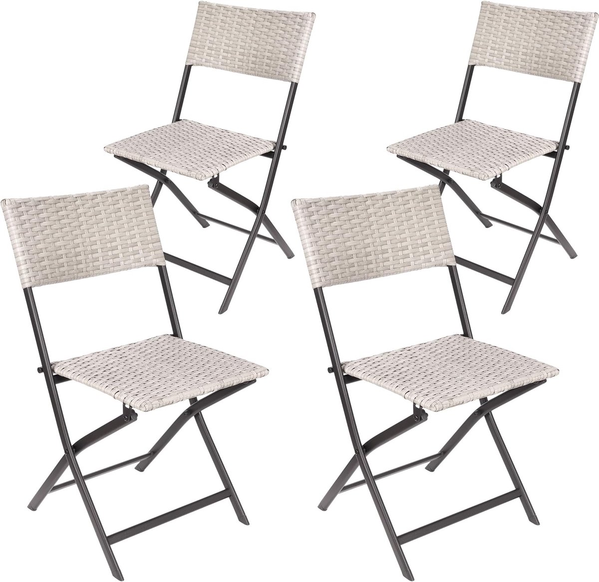 BRUBAKER Lugano Tuinstoel, 4-delige set, polyrotan klapstoel, weerbestendig en robuust, balkonstoel, inklapbaar, campingstoel voor tuin, balkon, terras, campingstoel, grijs/beige