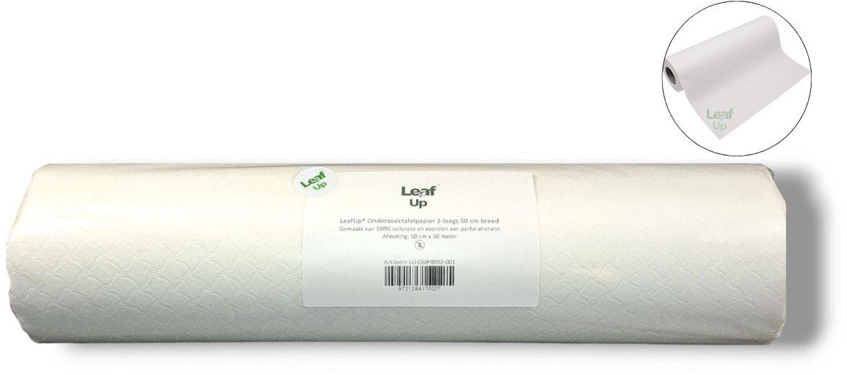 LeafUp® Onderzoektafelpapier - Behandeltafelpapier - Onderzoeksbankpapier - 2-laags - 50 cm x 50 m - (132 vellen van 35 cm)