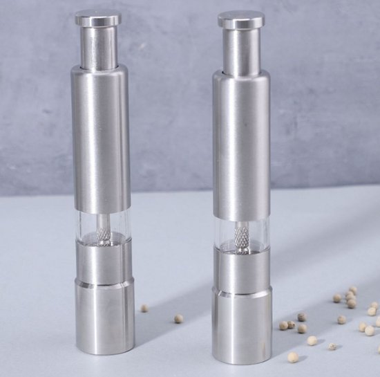 Kruiden Molen ProfiCook Zout- En Pepermolen Set - Roestvrij Staal, Mechanisch, Bediening Met één Hand, 2 Stuks, Inhoud 30 Ml Per Stuk ProfiCook Handmolens Roestvrij Staal