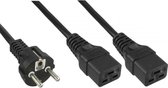 Apparaat Y-snoer met 2 rechte C19 pluggen en rechte stekker - 3x 1,50mm / zwart - 3 meter