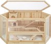 tectake® Houten Hamsterkooi | Meerdere Niveaus, Klapdakrooster, Kijkvenster van Kunststof, Inclusief Toebehoren en Uitneembare Lade voor Eenvoudig Schoonmaken - 115 x 60 x 58 cm