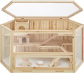 tectake® Houten Hamsterkooi | Meerdere Niveaus, Klapdakrooster, Kijkvenster van Kunststof, Inclusief Toebehoren en Uitneembare Lade voor Eenvoudig Schoonmaken - 115 x 60 x 58 cm