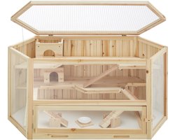 tectake® Houten Hamsterkooi | Meerdere Niveaus, Klapdakrooster, Kijkvenster van Kunststof, Inclusief Toebehoren en Uitneembare Lade voor Eenvoudig Schoonmaken - 115 x 60 x 58 cm
