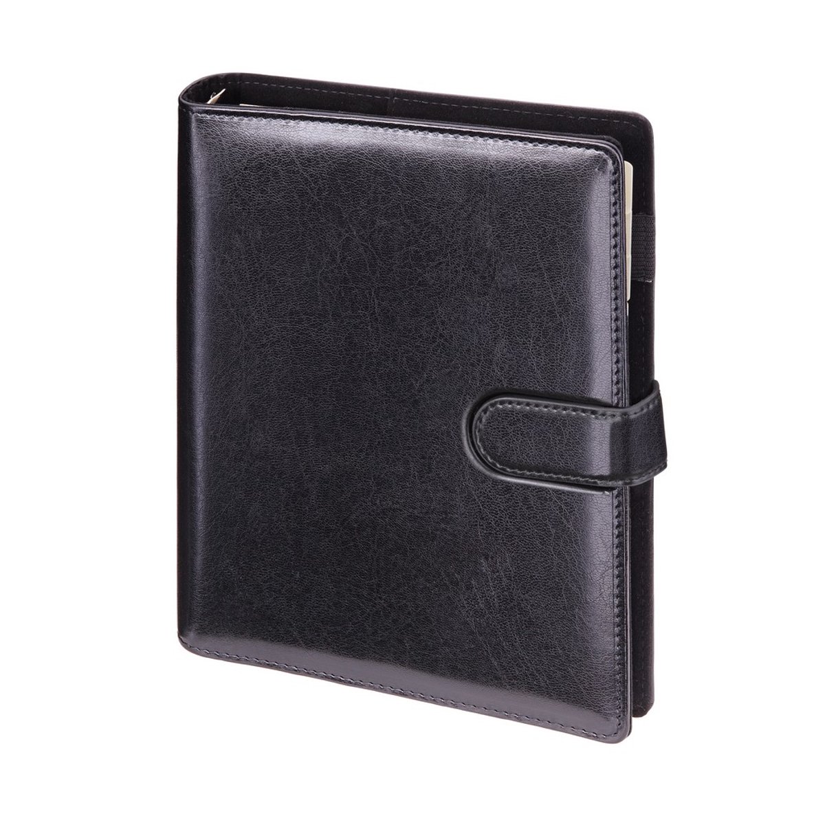 Hoogwaardige zwarte Genua organiser met uitneembaar inlegvel 17,5x23,5cm met kalender