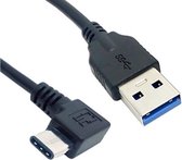 USB-C haaks (links/rechts) naar USB-A kabel - USB3.0 - tot 0,9A / zwart - 1 meter