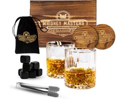 Whiskey Masters Luxe Whiskey Set - Incl. 2 Whiskey Glazen, 8 Whiskey Stones, 2 Onderzetters Image
