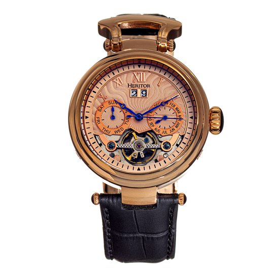 Heritor Automatic Ganzi Semi-Skelet Horloge met Leren Band - Roségoud