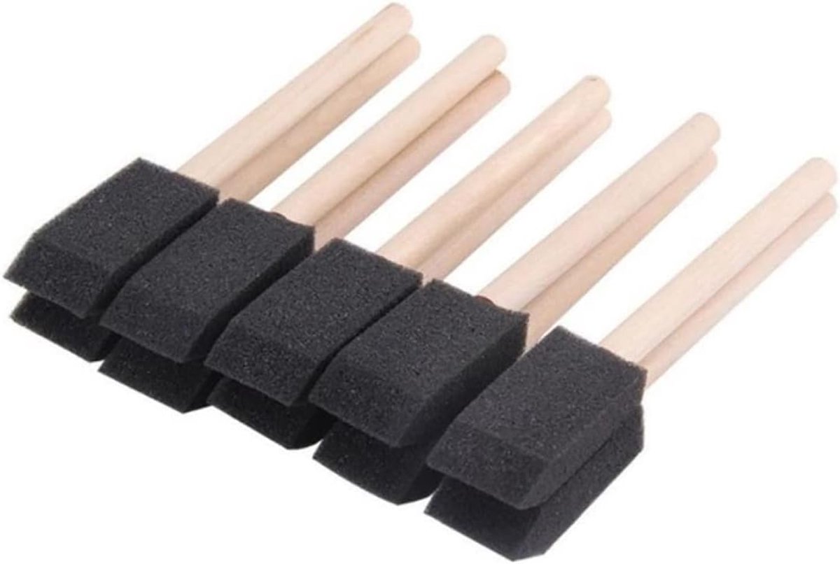 10 Schuimborstels met Houten Handgrepen voor Creatief Schilderen - Set van 10